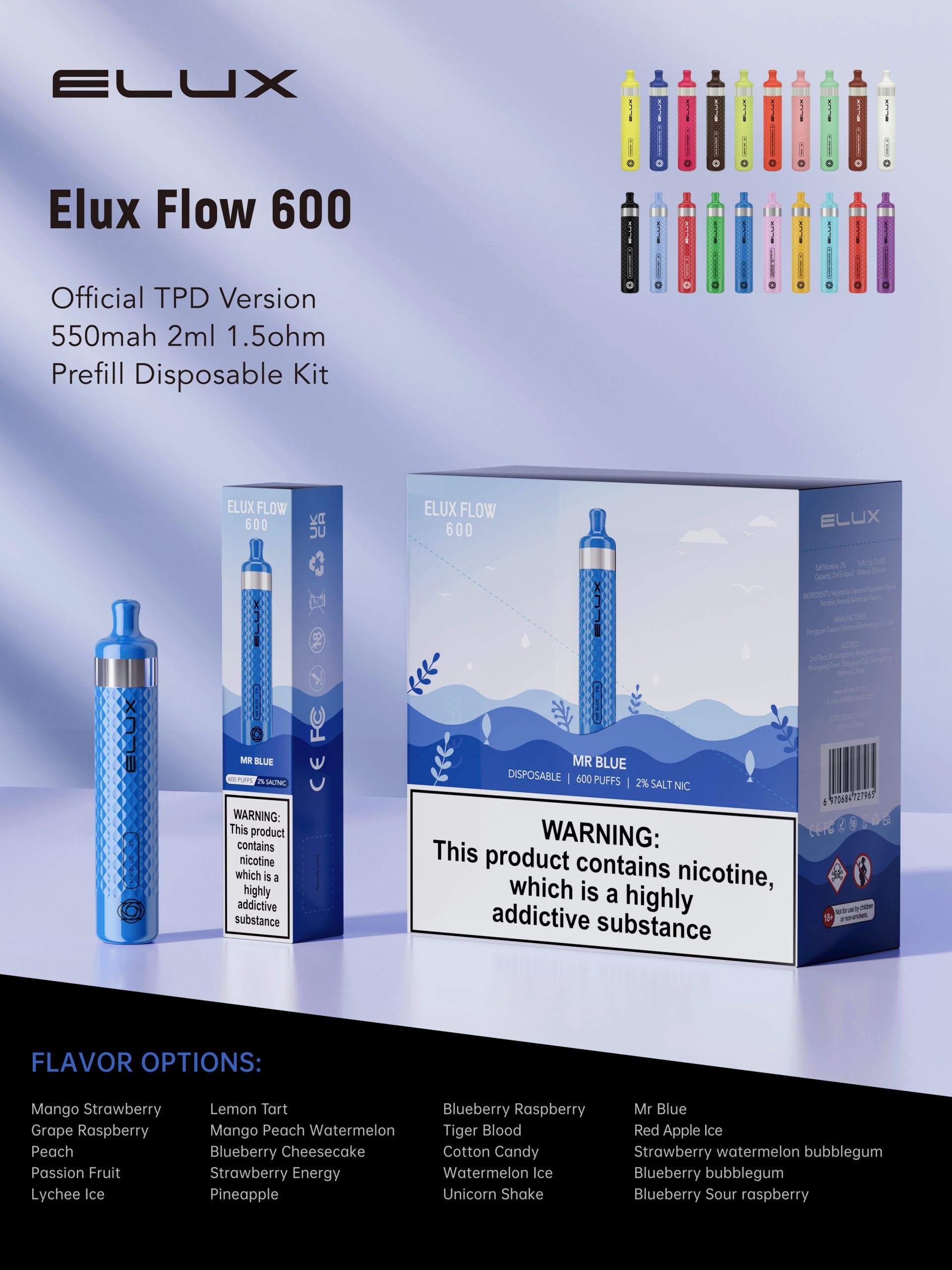 Vapor descartável Elux Flow 600
