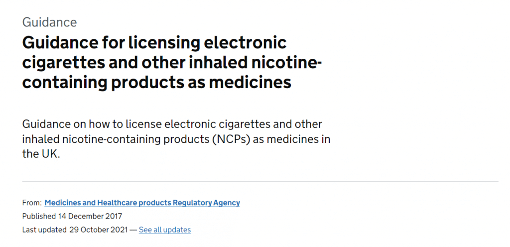 MHRA ha aggiornato la guida per la prescrizione di sigarette elettroniche