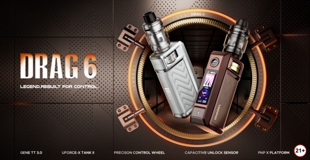 VOOPOO DRAG 6: GENE TT 3.0 chip, UFORCE-X Tank II, and Precision Control Wheel of VOOPOO DRAG 6