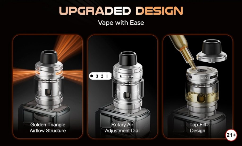  Golden Triangle Airflow Structure. Rotary Air Adjustment Dial. Top-Fill Design